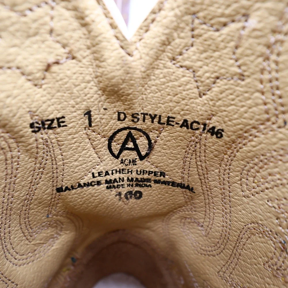 Acme Western Boots Childs 1 D Brown Star Inlay Leather New In Box Vintage Style